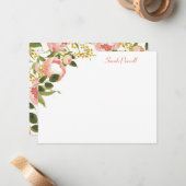 Roze Pioenrozen Gepersonaliseerde Platte Nota Kaar Notitiekaartje (Voorkant / Achterkant in situ)