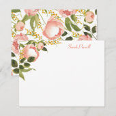 Roze Pioenrozen Gepersonaliseerde Platte Nota Kaar Notitiekaartje (Voorkant / Achterkant)