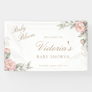 Roze Pioenrozen in Bloei Meisje Baby Shower Welkom Spandoek
