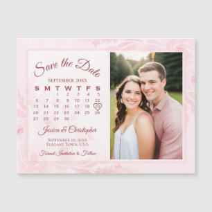Roze Pioenrozen Kalender & Foto Save the Date Magn Magnetische Uitnodiging