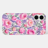 Roze Pioenrozen & Lavendel Waterverf Bloemmotief Case-Mate iPhone Case (Achterkant (horizontaal))