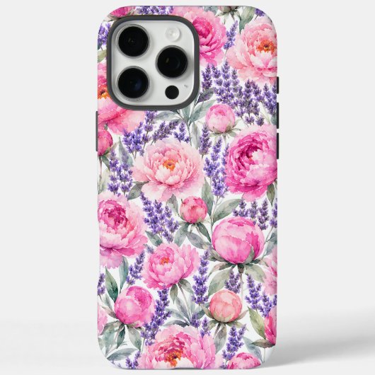 Roze Pioenrozen & Lavendel Waterverf Bloemmotief Case-Mate iPhone Case (Achterkant)
