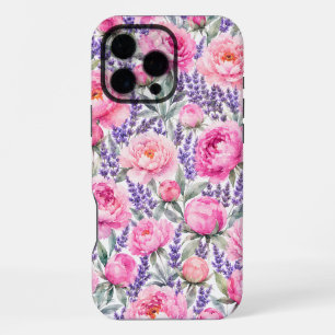 Roze Pioenrozen & Lavendel Waterverf Bloemmotief iPhone 16 Pro Max Hoesje
