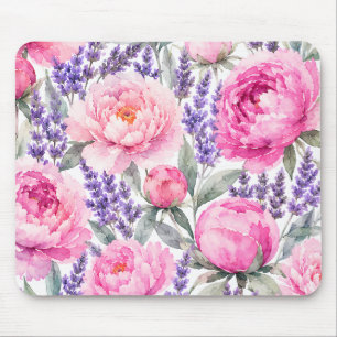 Roze Pioenrozen & Lavendel Waterverf Bloemmotief Muismat