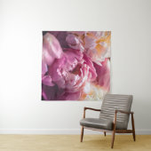 Roze Pioenrozen: luxe bloemsierkunst. Wandkleed (In Situ (horizontaal))