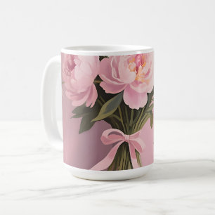 Roze Pioenrozen Madeliefjes Boeket Koffiemok