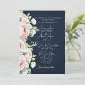 Roze Pioenrozen Marine achtergrond bruiloft uitnod (Staand voorkant)