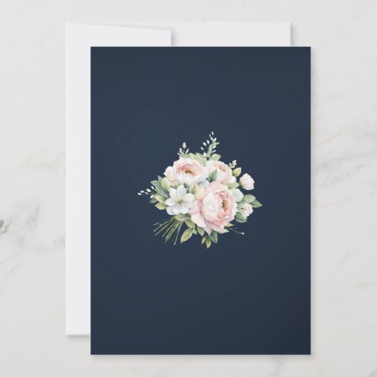 Roze Pioenrozen Marine achtergrond bruiloft uitnod (Achterkant)