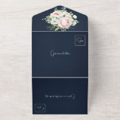 Roze Pioenrozen Marine achtergrond bruiloft uitnod All In One Uitnodiging (Buitenkant)