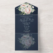 Roze Pioenrozen Marine achtergrond bruiloft uitnod All In One Uitnodiging (Binnen)