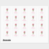 Roze Pioenrozen Mason Jar Bruidsmeisje Borrel Vierkante Sticker (Vel)