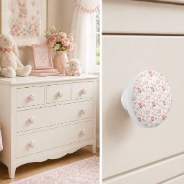 Roze Pioenrozen Met Bamboe Bladeren Patroon Keramische Knop