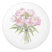 Roze Pioenrozen met Strik Keramische Knop (Voorkant)