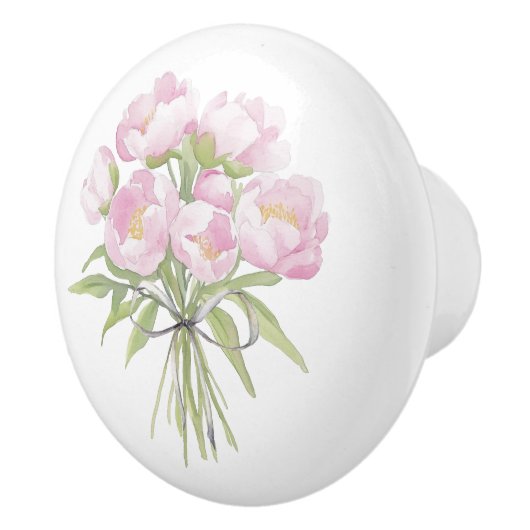 Roze Pioenrozen met Strik Keramische Knop (Rechts)
