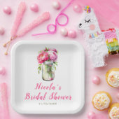 Roze Pioenrozen Metselaars Pot Bruidsdiner Papieren Bordje (Feest)
