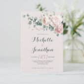 Roze pioenrozen mintgroene eucalyptusbladeren Brui Kaart (Staand voorkant)