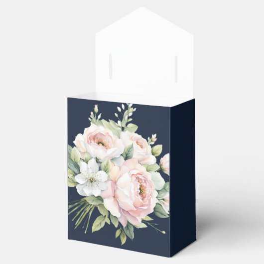 Roze Pioenrozen Navy Achtergrond Bruiloft Bedankdoosjes (Geopend)