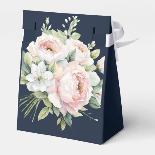 Roze Pioenrozen Navy Achtergrond Bruiloft Bedankdoosjes (Achterkant)