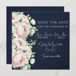 Roze Pioenrozen Navy Achtergrond Bruiloft Save The Date