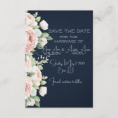 Roze Pioenrozen Navy Achtergrond Bruiloft Save the Informatiekaartje (Voorkant)