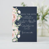 Roze Pioenrozen Navy Achtergrond Bruiloft Save the Informatiekaartje (Staand voorkant)