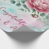 Roze Pioenrozen op blauw/roze bruiloft/douche Cadeaupapier (Hoek)