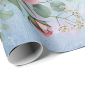 Roze Pioenrozen op blauw/roze bruiloft/douche Cadeaupapier (Rol Hoek)