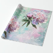 Roze Pioenrozen op blauw/roze bruiloft/douche Cadeaupapier (Uitgerold)