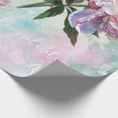 Roze Pioenrozen op blauw/roze bruiloft/douche Cadeaupapier (Hoek)