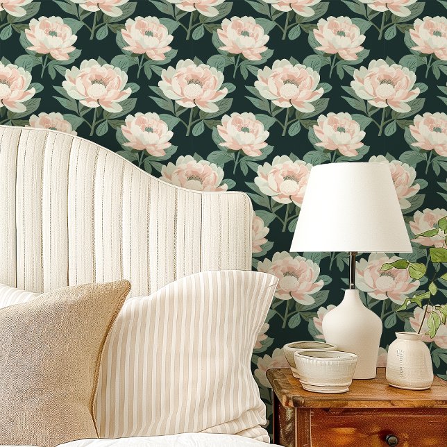 Roze Pioenrozen Op Groene Bloemen Behang (Creator heeft geüpload)