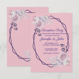 Roze Pioenrozen Paarse Geometrische Frame Ontvangs Kaart