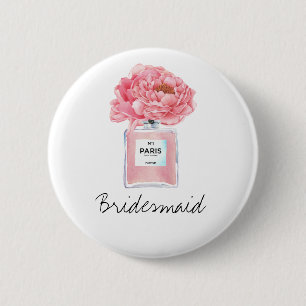 Roze Pioenrozen & Parfum Bruidsmeisje Ronde Button 5,7 Cm