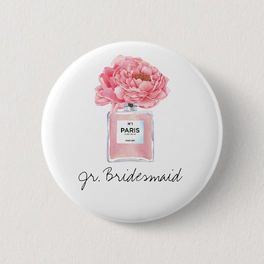Roze Pioenrozen & Parfum Jr. Bruidsmeisje Ronde Button 5,7 Cm (Voorkant)