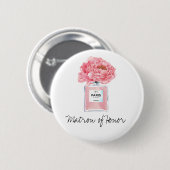 Roze Pioenrozen & Parfum Matrone van Eer Ronde Button 5,7 Cm (Voorkant /achterkant)