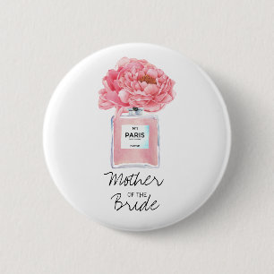 Roze Pioenrozen & Parfum Moeder van de Bruid Ronde Button 5,7 Cm
