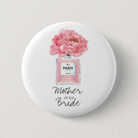 Roze Pioenrozen & Parfum Moeder van de Bruid Ronde Button 5,7 Cm (Voorkant)