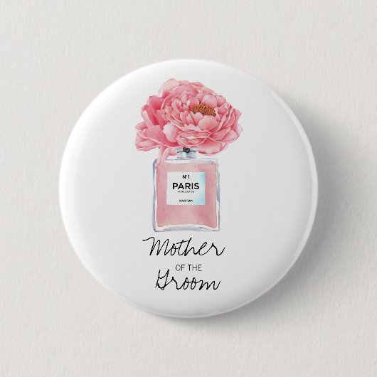 Roze Pioenrozen & Parfum Moeder van de Bruidegom Ronde Button 5,7 Cm (Voorkant)