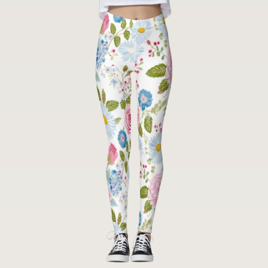Roze Pioenrozen Patroon  Leggings (Voorkant)