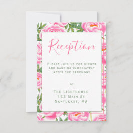 Roze Pioenrozen Patroon | Trouwreceptie Bijkaart Kaart