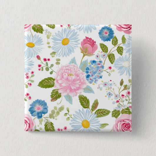 Roze Pioenrozen Patroon Vierkante Button 5,1 Cm (Voorkant)