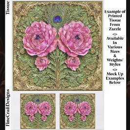 Roze Pioenrozen & Pauwenveer Tegels EH6 Decoupage Tissuepapier