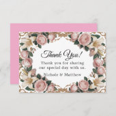 Roze Pioenrozen Rococo Lijst Bruiloft Bedankkaart (Voorkant / Achterkant)