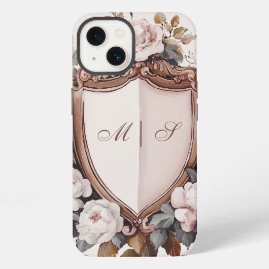 Roze Pioenrozen Rococo Trouw Wapen iPhone Hoesje (Achterkant)