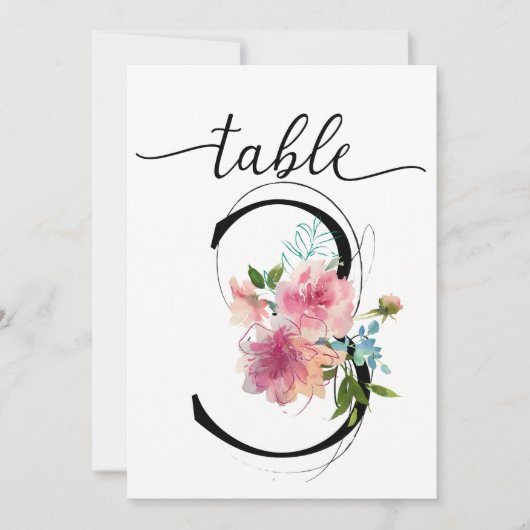 Roze Pioenrozen Tafel drie Tafelnummer (Voorkant)