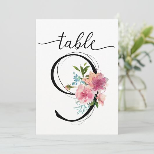 Roze Pioenrozen Tafel negen Tafelnummer (Staand voorkant)