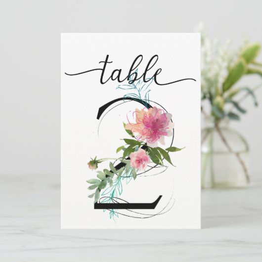 Roze Pioenrozen Tafel twee Tafelnummer (Staand voorkant)