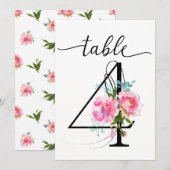 Roze Pioenrozen Tafel vier Tafelnummer (Voorkant / Achterkant)