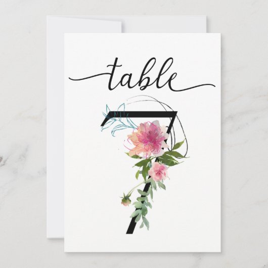 Roze Pioenrozen Tafel zeven Tafelnummer (Voorkant)