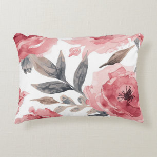 Roze Pioenrozen Waterverf Bloem Botanisch Geschild Accent Kussen