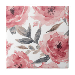 Roze Pioenrozen Waterverf Bloem Botanisch Geschild Tegeltje